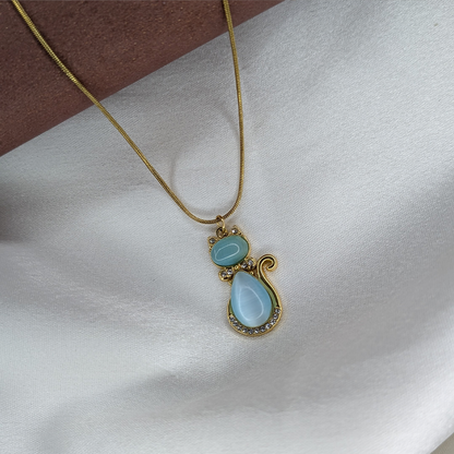 Gold Finish Crystal & Stone Kitty Charm Pendant for Women