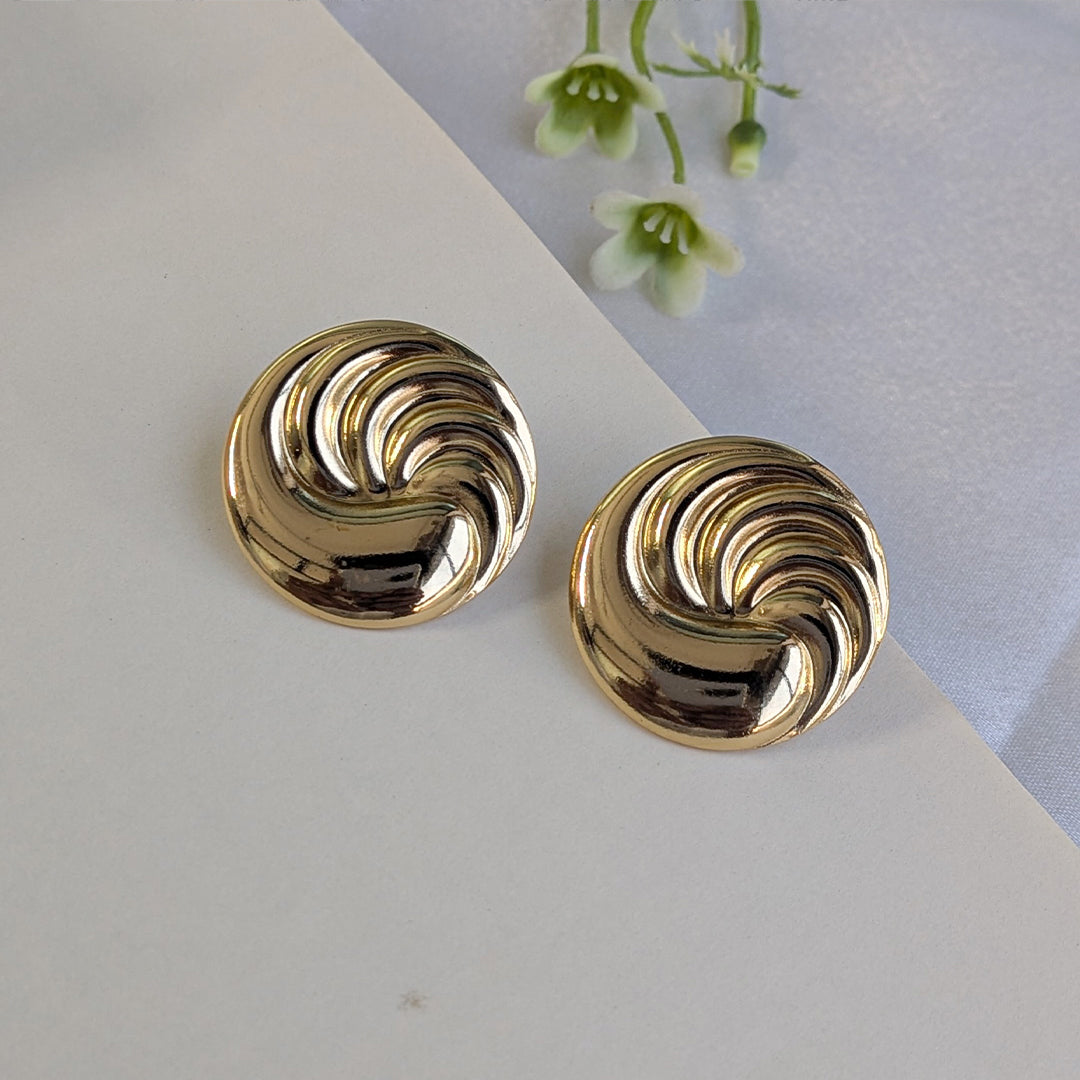 Elegant Swirl Textured Gold Tone Stud Earrings For Girls & Women (Anti Tarnish)