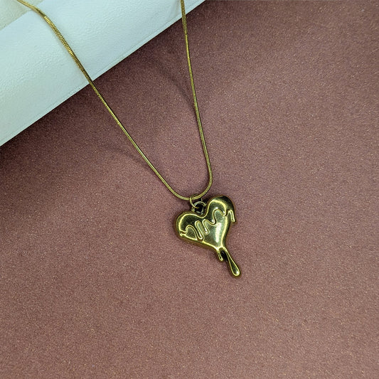 Gold Plated Trendy Dripping Heart Statement Pendant For Girls & Women