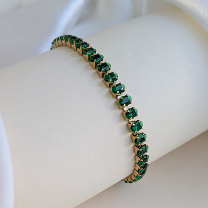 Gold Plated Emerald Green AD Stone Tennis Bracelet For Girls & Women