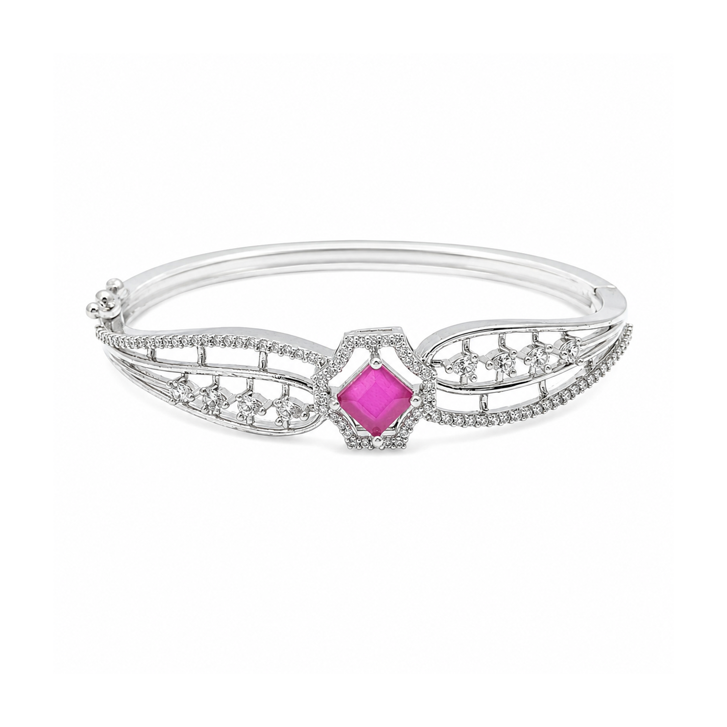 Striking Hexagonal Centerpiece Accented CZ Stone Bracelet for Girls & Women's