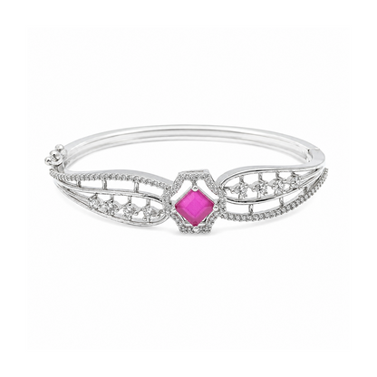 Striking Hexagonal Centerpiece Accented CZ Stone Bracelet for Girls & Women's