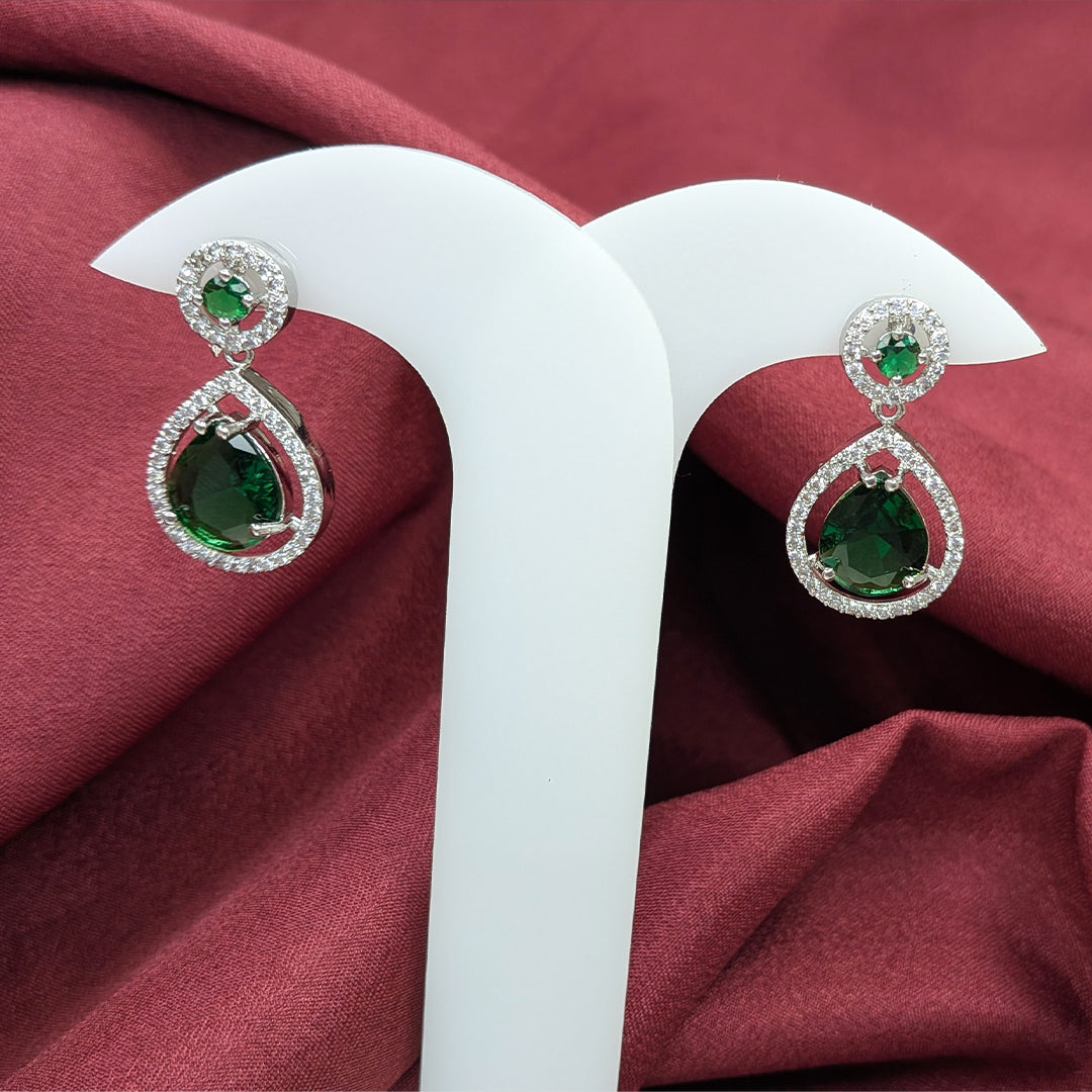 Silver Finish Teardrop AD Stone Drop Earrings for Girls & Women
