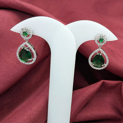 Silver Finish Teardrop AD Stone Drop Earrings for Girls & Women