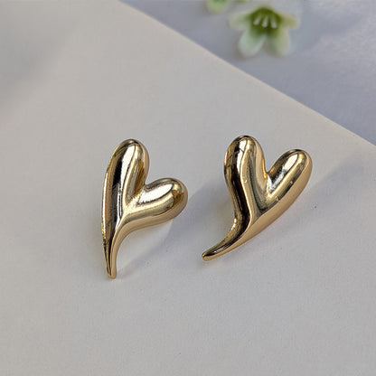 Gold Plated Sculpted Heart Stud Earrings For Girls & Women (Anti Tarnish)