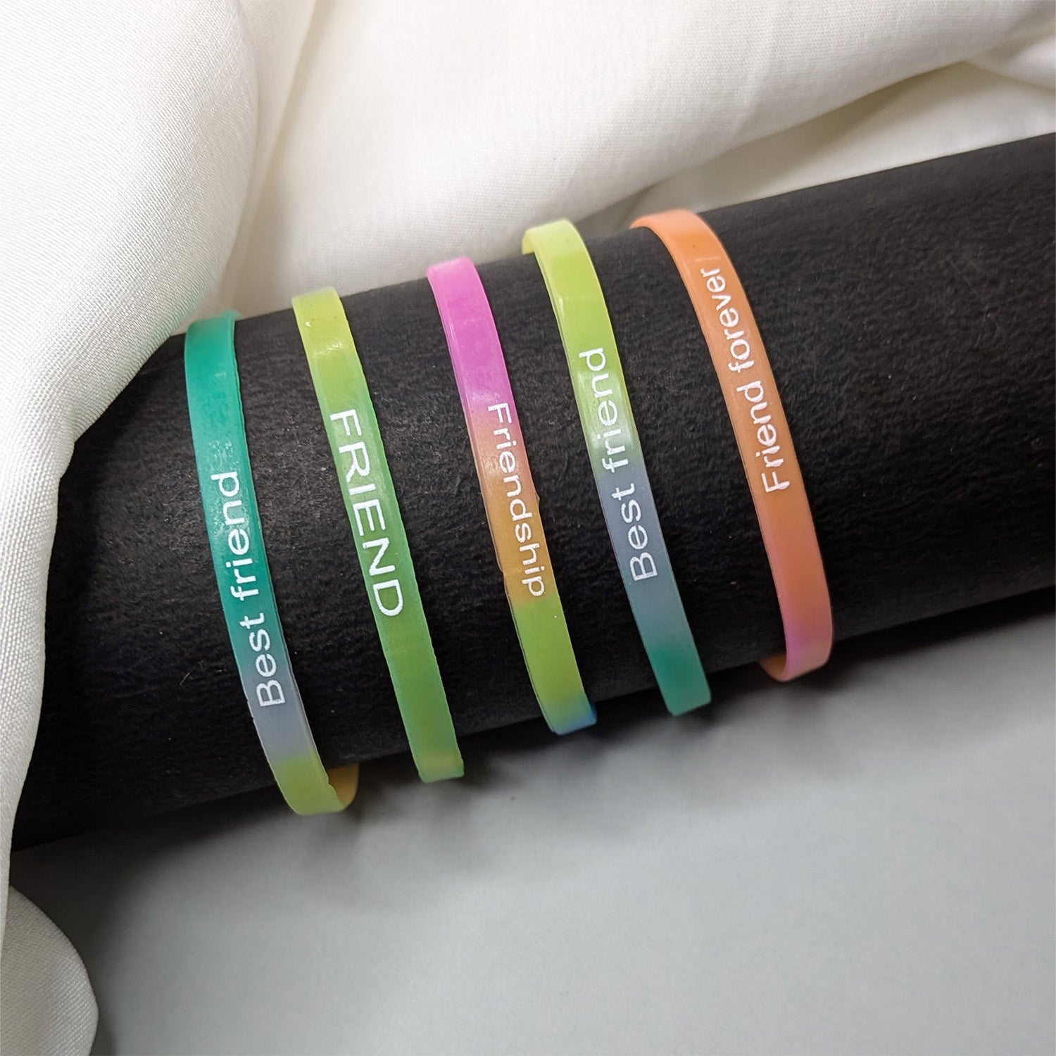 5pcs Multicolor Silicone Friendship Wristbands for Kids & Teens