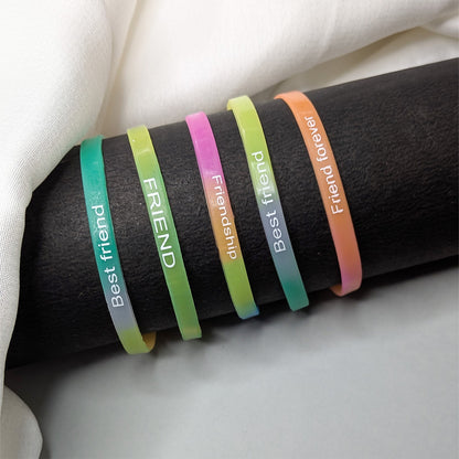 5pcs Multicolor Silicone Friendship Wristbands for Kids & Teens