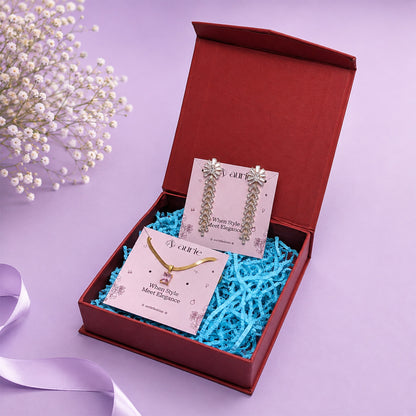 Gold Finish Necklace & Long Drop Earrings Jewellery Gift Box