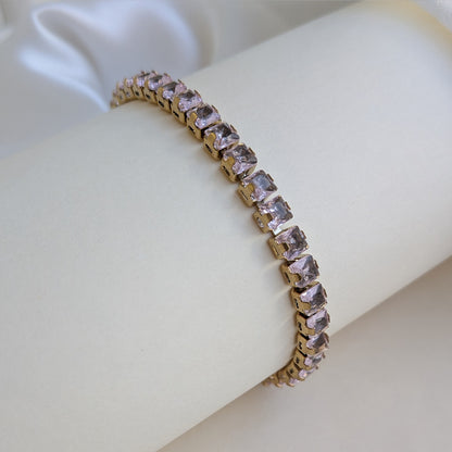 Gold Finish Light Pink Stone Tennis Bracelet For Girls & Women