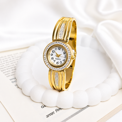 Traditional Feather Design AD Studded Band Bracelet Watch For Girls & Women