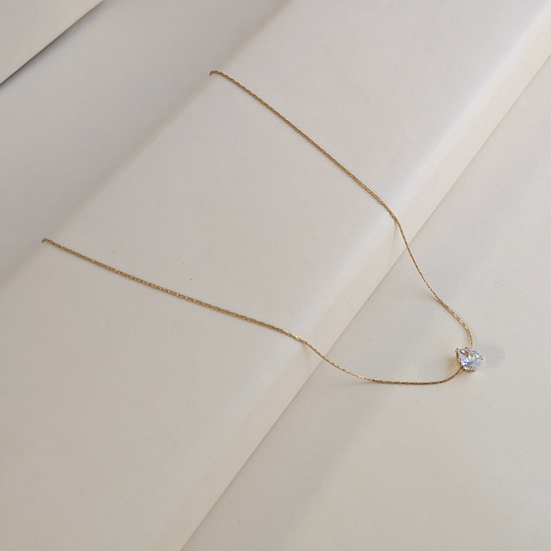 Gold Plated Dainty Sparkle Solitaire Pendant For Girls & Women