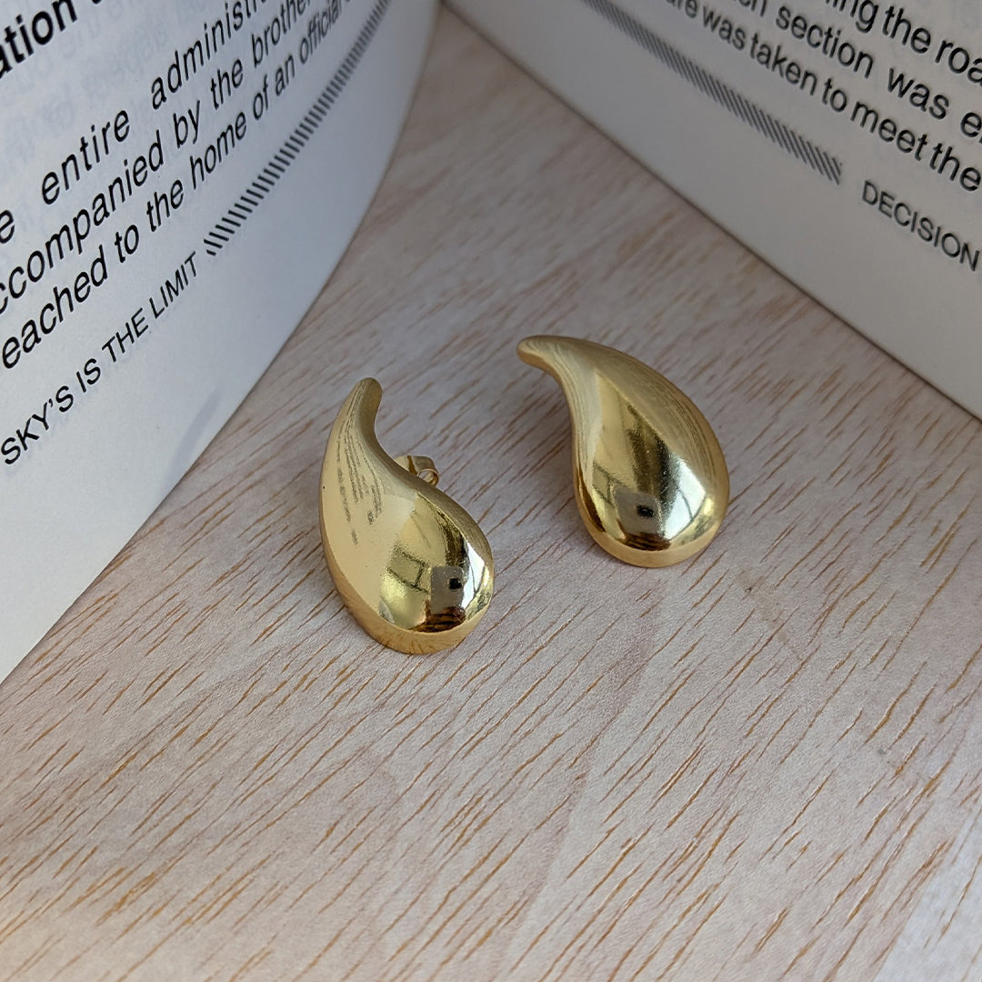 Golden Dewdrop Stud Earrings For Girls & Women (Anti-Tarnish)