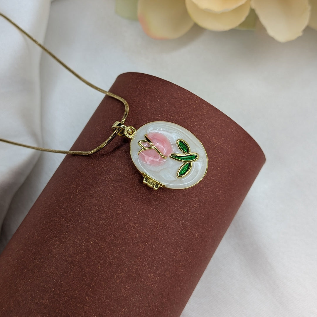 Openable Rose Enamel Oval Locket Pendant For Girls & Women