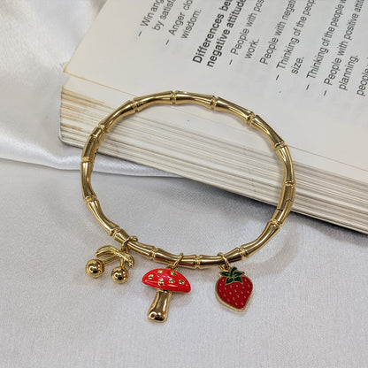 Gold Finish Fruit & Mushroom Charm Bracelet For Girls & Women