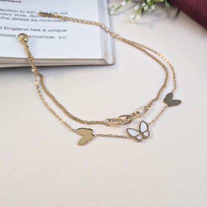 Double Layer Gold Finish Butterfly Charm Anklet For Girls & Women