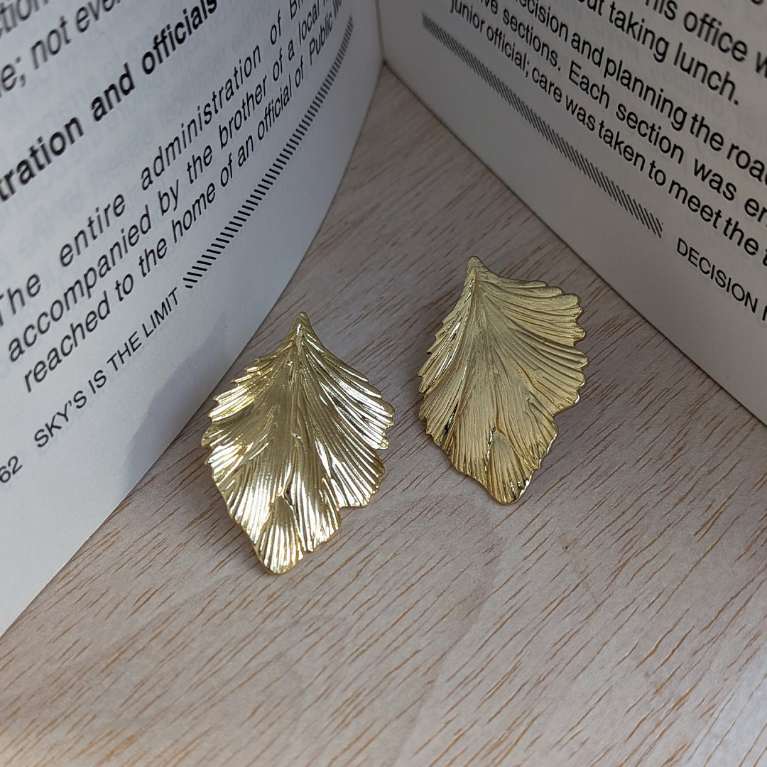 Gilded Leaf Whisper Stud Earrings For Girls & Women (Anti-Tarnish)