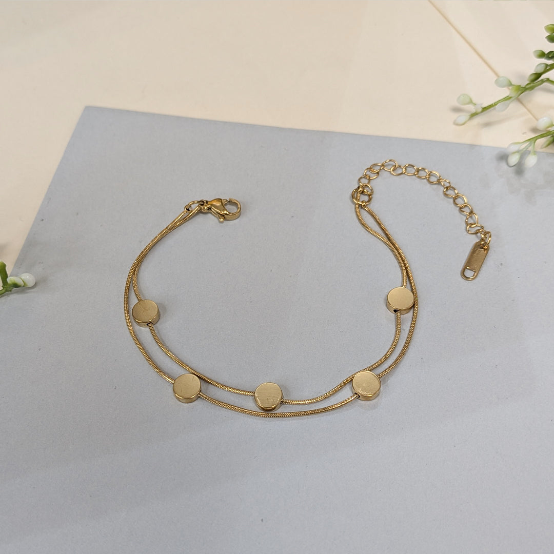 Gold Finish Minimalist Disc Charm Bracelet For Girls & Women (Anti-Tarnish)