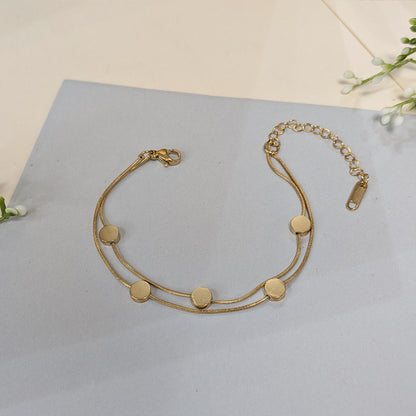 Gold Finish Minimalist Disc Charm Bracelet For Girls & Women (Anti-Tarnish)