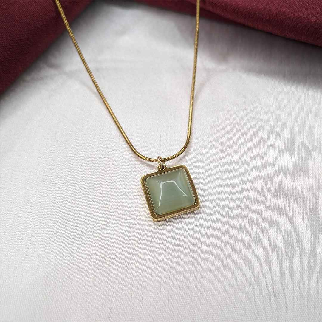Sophisticated Sleek Square Cut Stone Pendant With Delicate Chain For Girls & Women