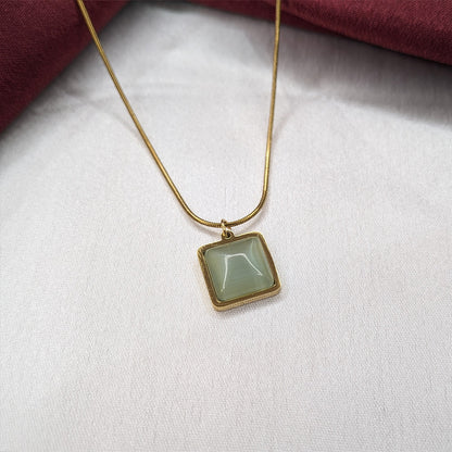 Sophisticated Sleek Square Cut Stone Pendant With Delicate Chain For Girls & Women