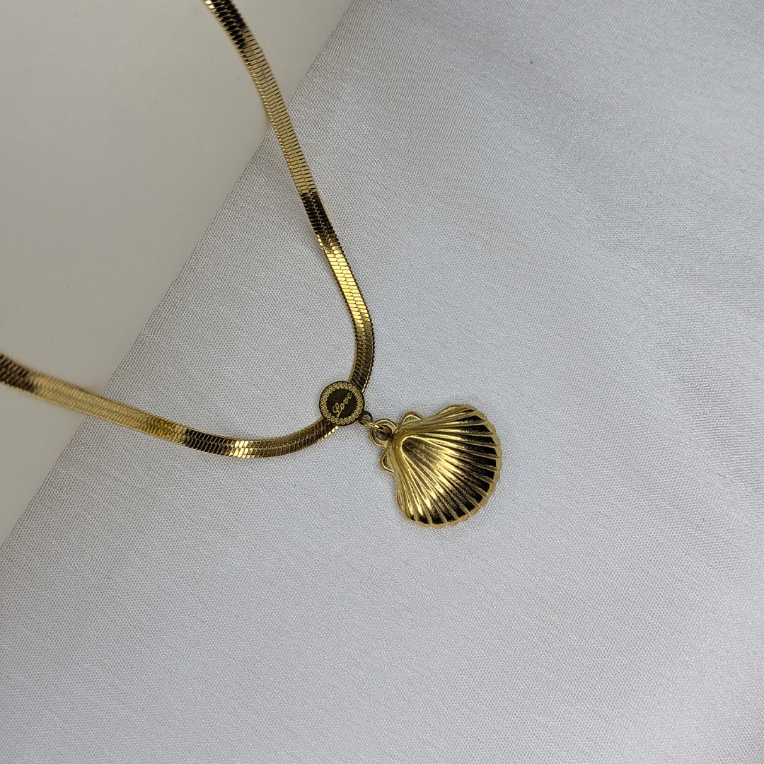 Gold Plated Textured Seashell Pendant for Women