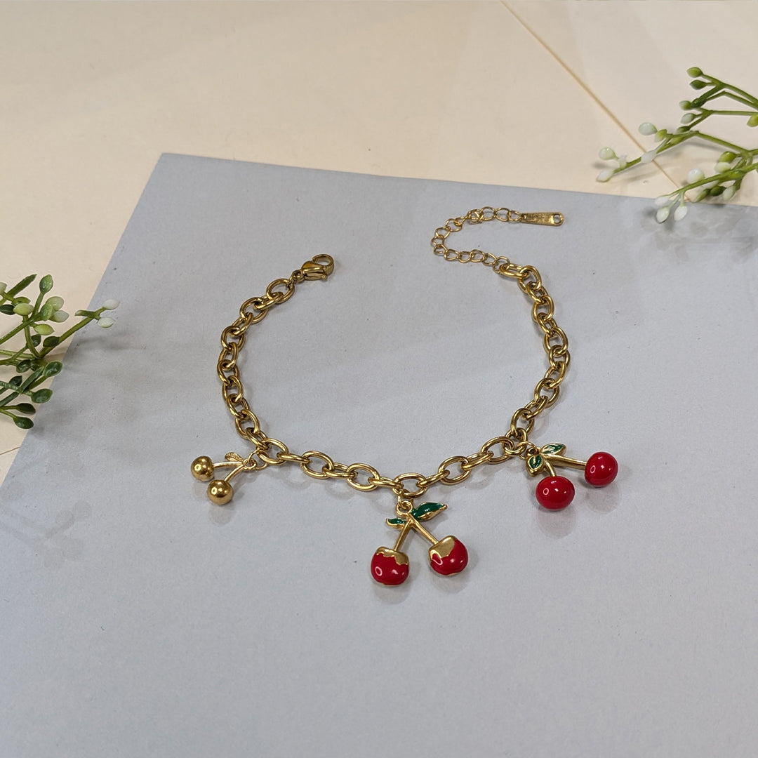 Stylish Chunk Cherry Charm Bracelet For Girls & Women (Anti-Tarnish)