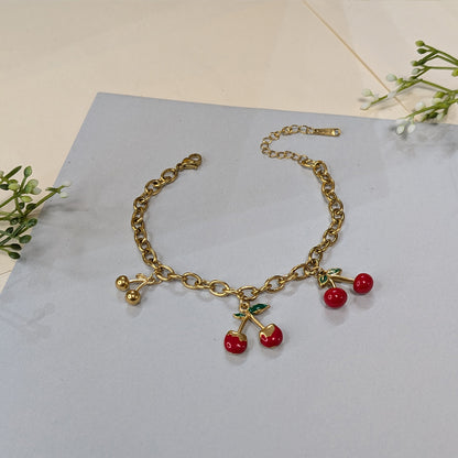 Stylish Chunk Cherry Charm Bracelet For Girls & Women (Anti-Tarnish)
