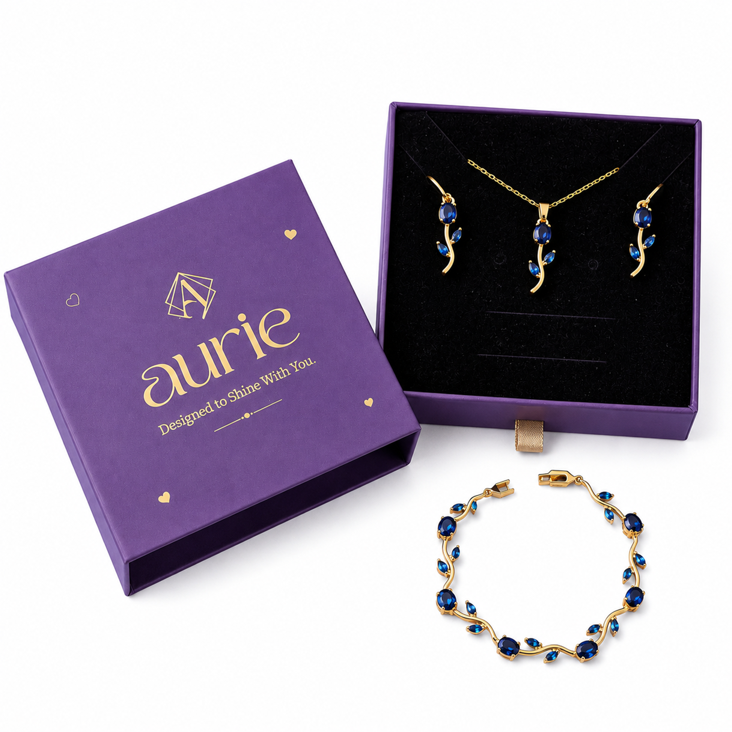 Gold-Tone Tulip Jewelry Set with Beacelet for Women & Girls