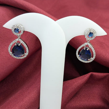 Silver Finish Teardrop AD Stone Drop Earrings for Girls & Women