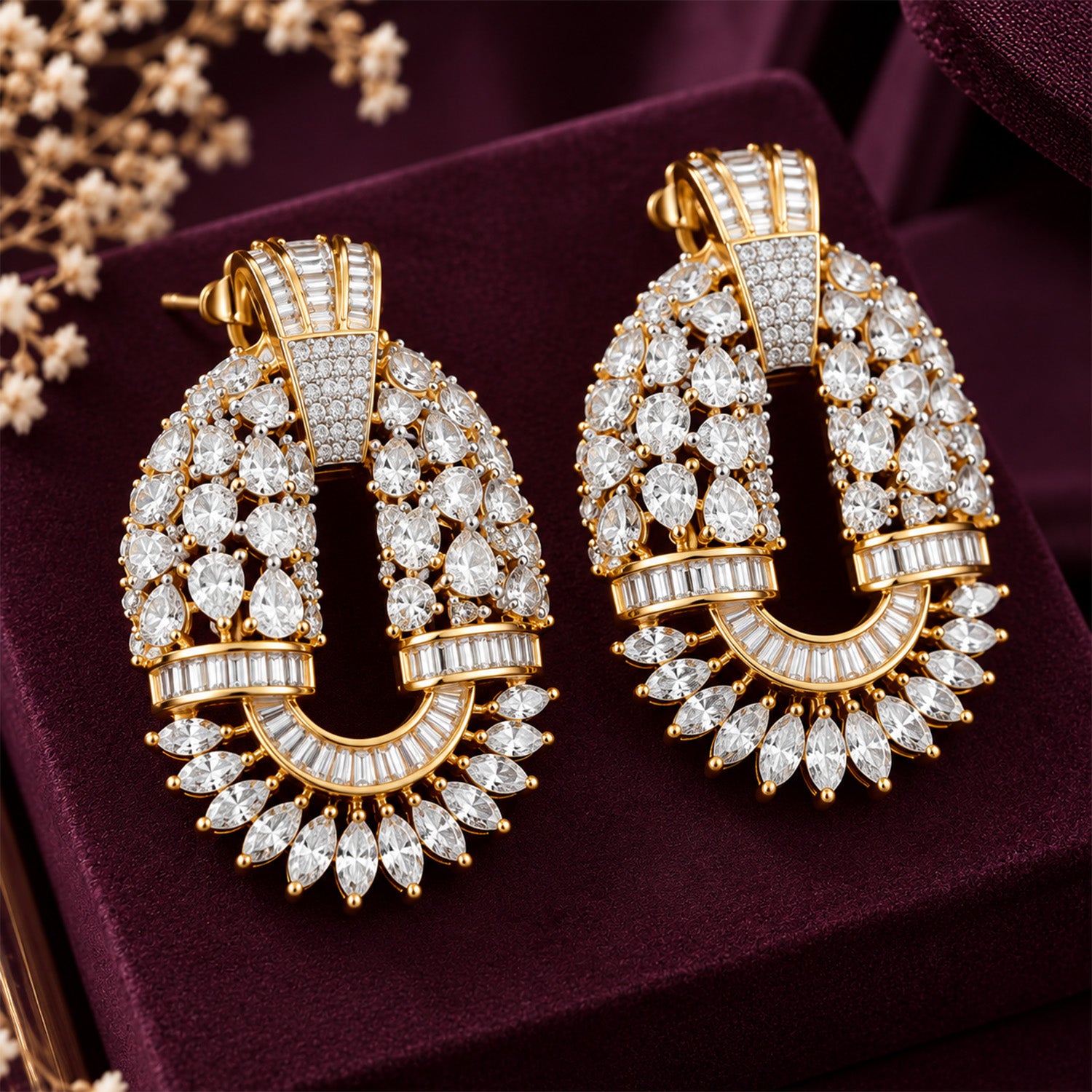 Dual Tone Infinity CZ Stone Studded Oval Necklace Set for Girls & Women's