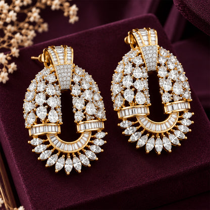 Dual Tone Infinity CZ Stone Studded Oval Necklace Set for Girls & Women's