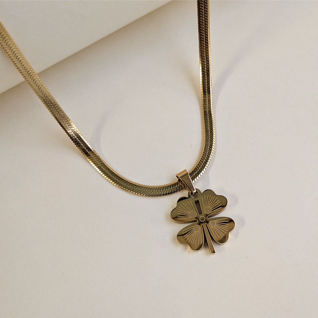 Golden Four Leaf Fortune Clover Charm Pendant For Girls & Women