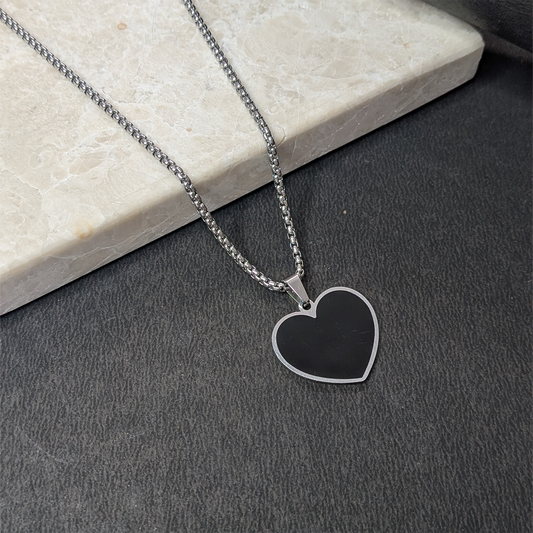 Stylish Black Heart Pendant With Silver Tone Chain For Men's