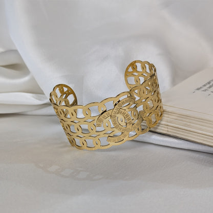 Gold Finish Designer Inspired Cutout Cuff Bracelet For Girls & Women