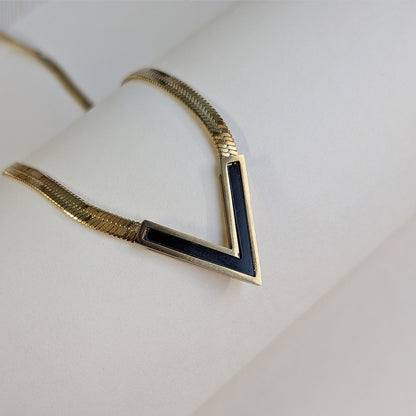 Gold Plated V-Cut Enamel Accent Pendant For Girls & Women