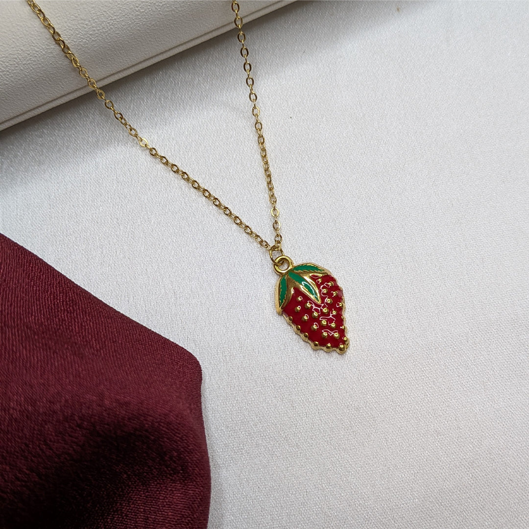 18K Gold Finish Strawberry Pendant for Girls & Women (Anti Tarnish)