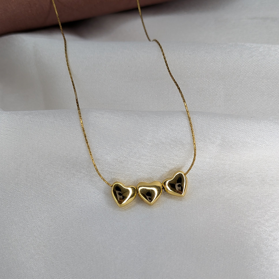 Gold Plated Triple Tiny Tangled Heart Stainless Steel Pendant For Girls & Women