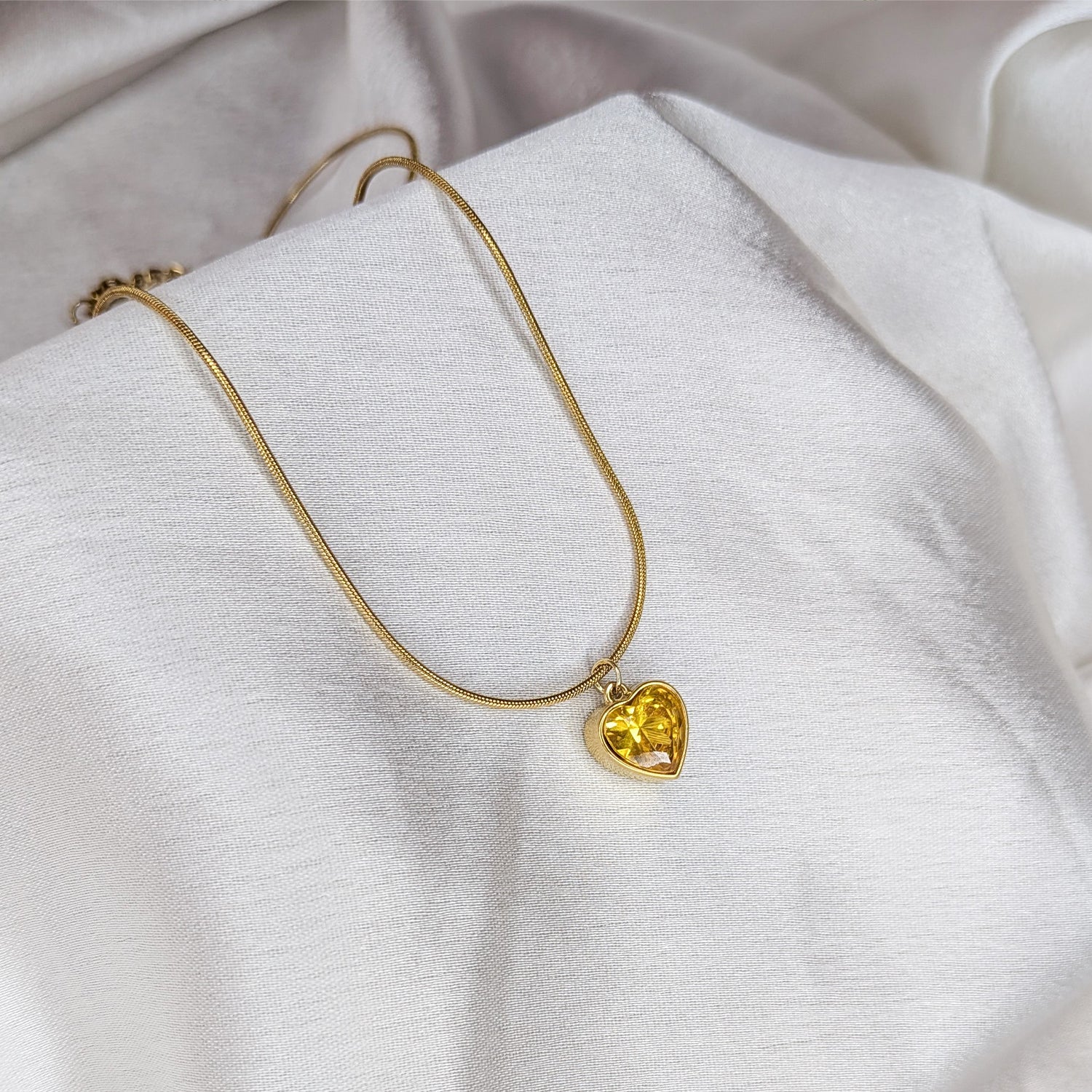 Gold Tone Citrine Heart Pendant For Girls & Women's