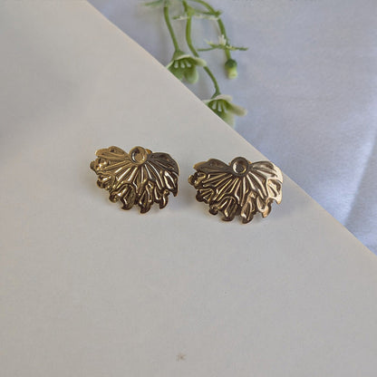 Embossed Leaf Gold Tone Stud Earrings For Girls & Women (Anti Tarnish)