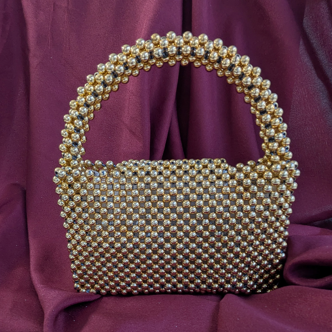 Golden Aura Pearl Clutch Handbag For Women