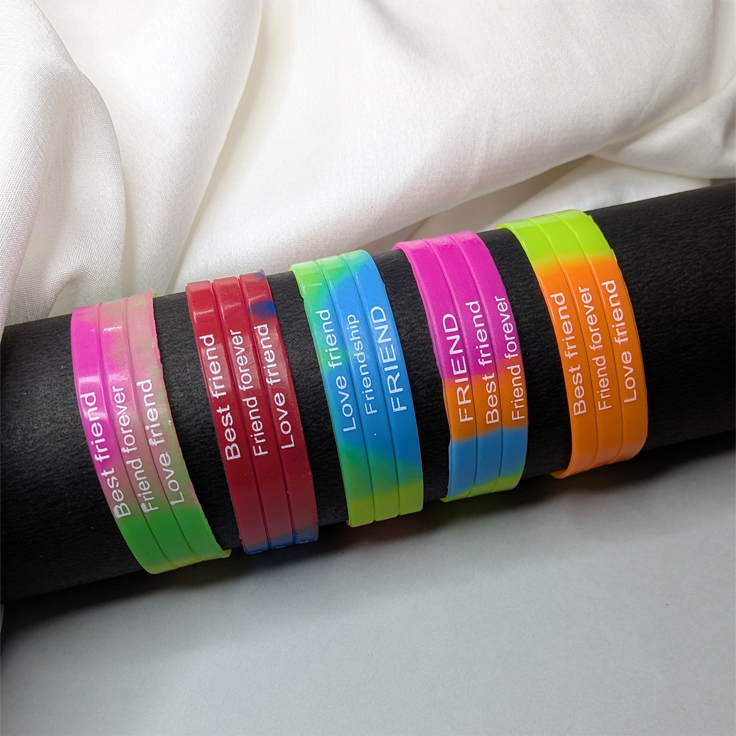 Friendship Quote Silicone Wristbands | 5pcs Soft Rubber Bracelets for Teens
