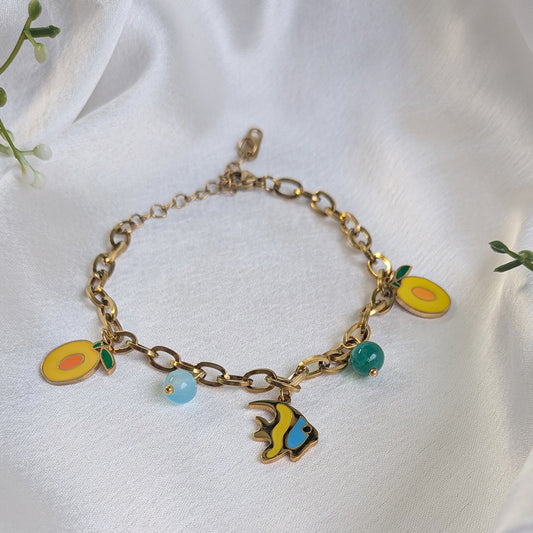 18 K Gold Plated Sea Life Tropical Charm Chain Bracelet (Anti Tarnish)