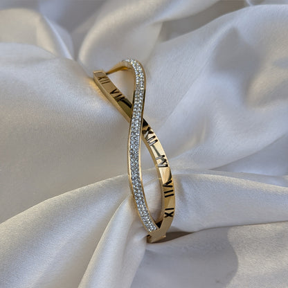 Gold Plated Roman Numeric Dual-Layer Crossover Bracelet For Girls & Women