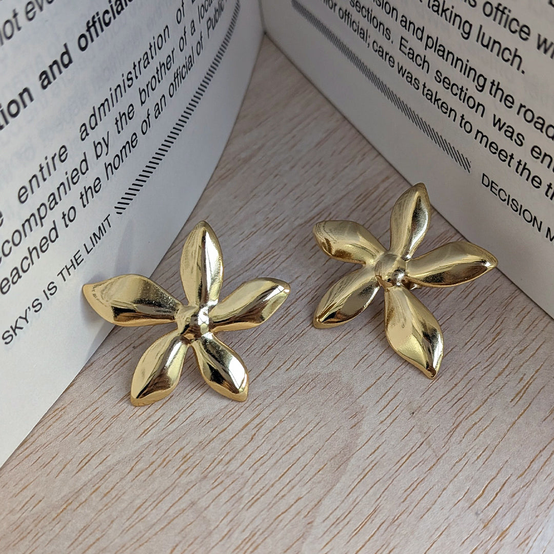 Gold Plated Five Petal Flower Stud Earrings For Girls & Women (Anti Tarnish)