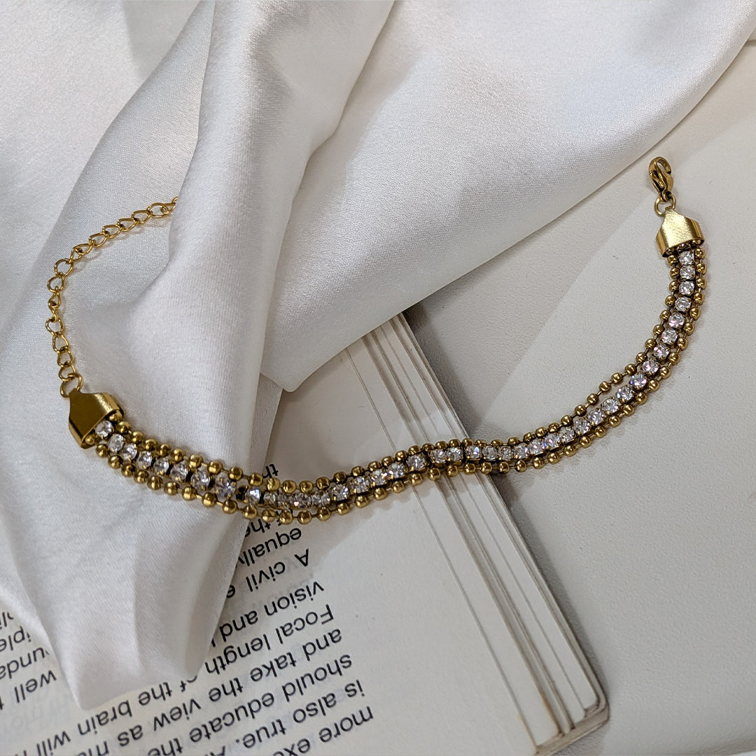 Exquisite White Crystals Multi-Layer Beaded Bracelet For Girls & Women (Anti-Tarnish)