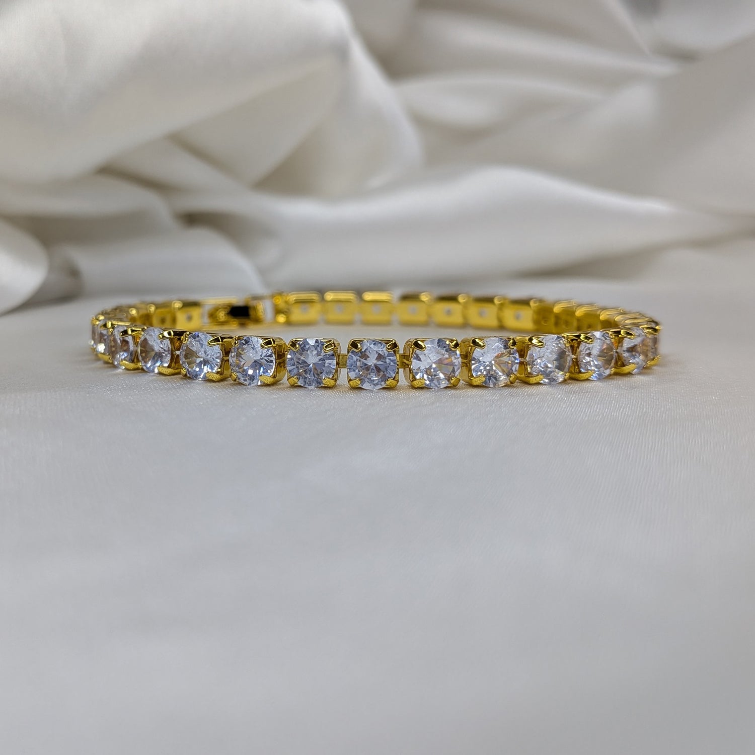 Gold Plated CZ Tennis Bracelet High-Shine Finish For Girls & Women's