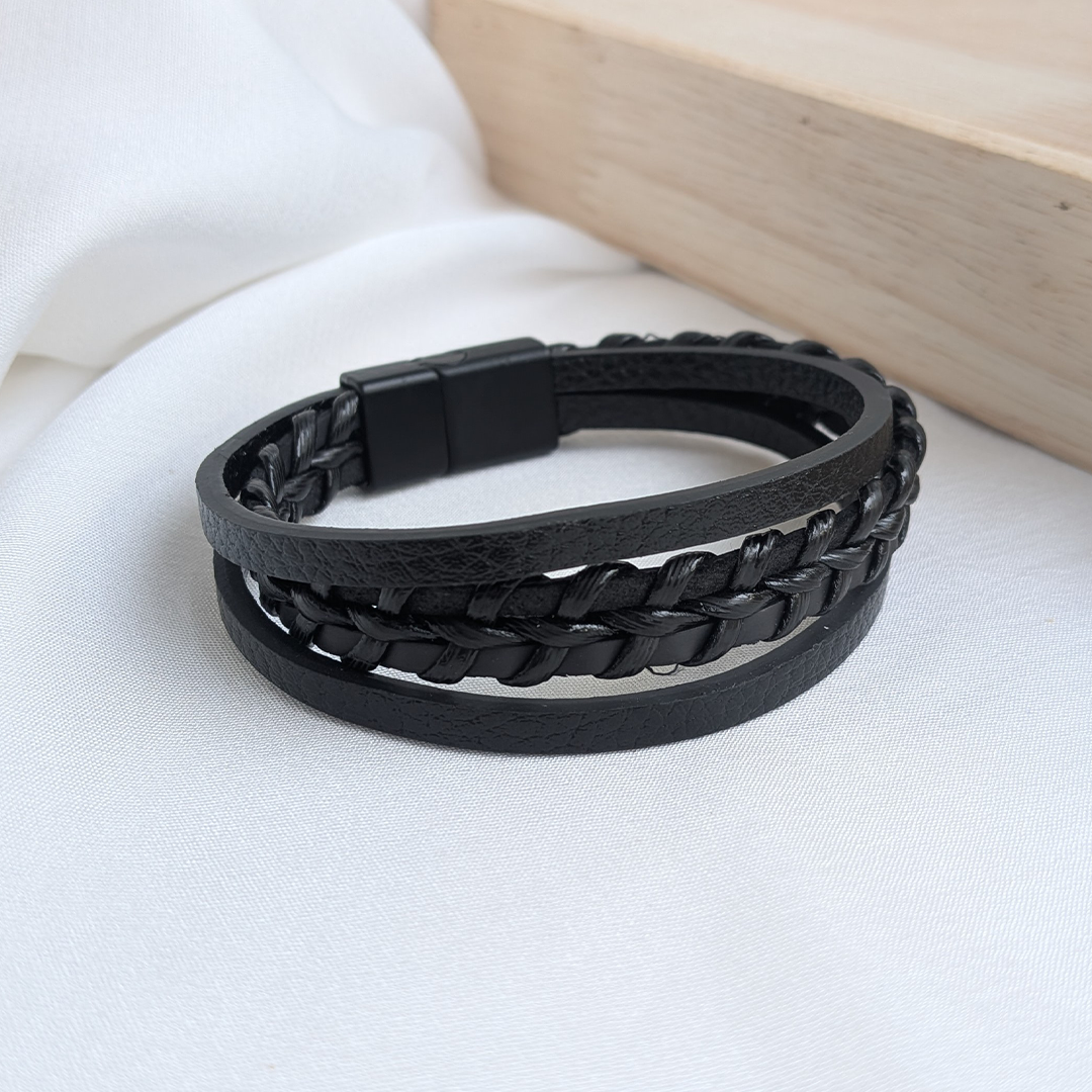 BlackForge Duo Leather Chain Look Bracelet For Men