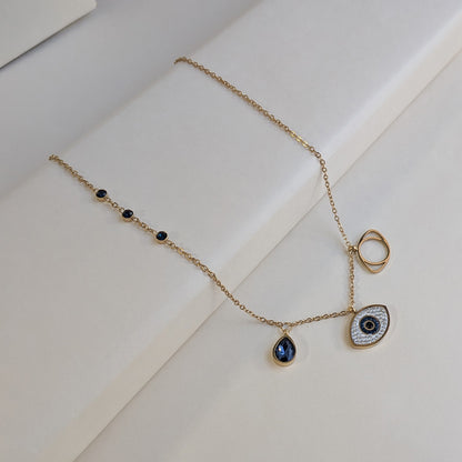 Gold Plated Zirconia Studded Evil Eye Protection Pendant with Teardrop Accent For Girls & Women