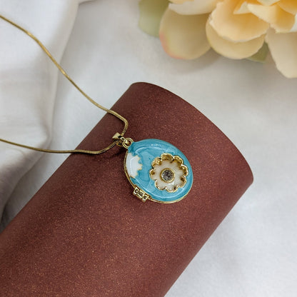 Openable Charming Floral Enamel Oval Locket with Crystal Accent For Girls & Women