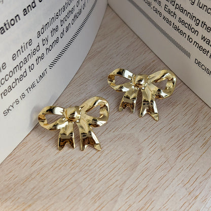 Sculptural Gold Bow Stud Earrings For Girls & Women (Anti-Tarnish)